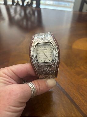 Chico's Brown Leather Cuff Watch with Stainless Back